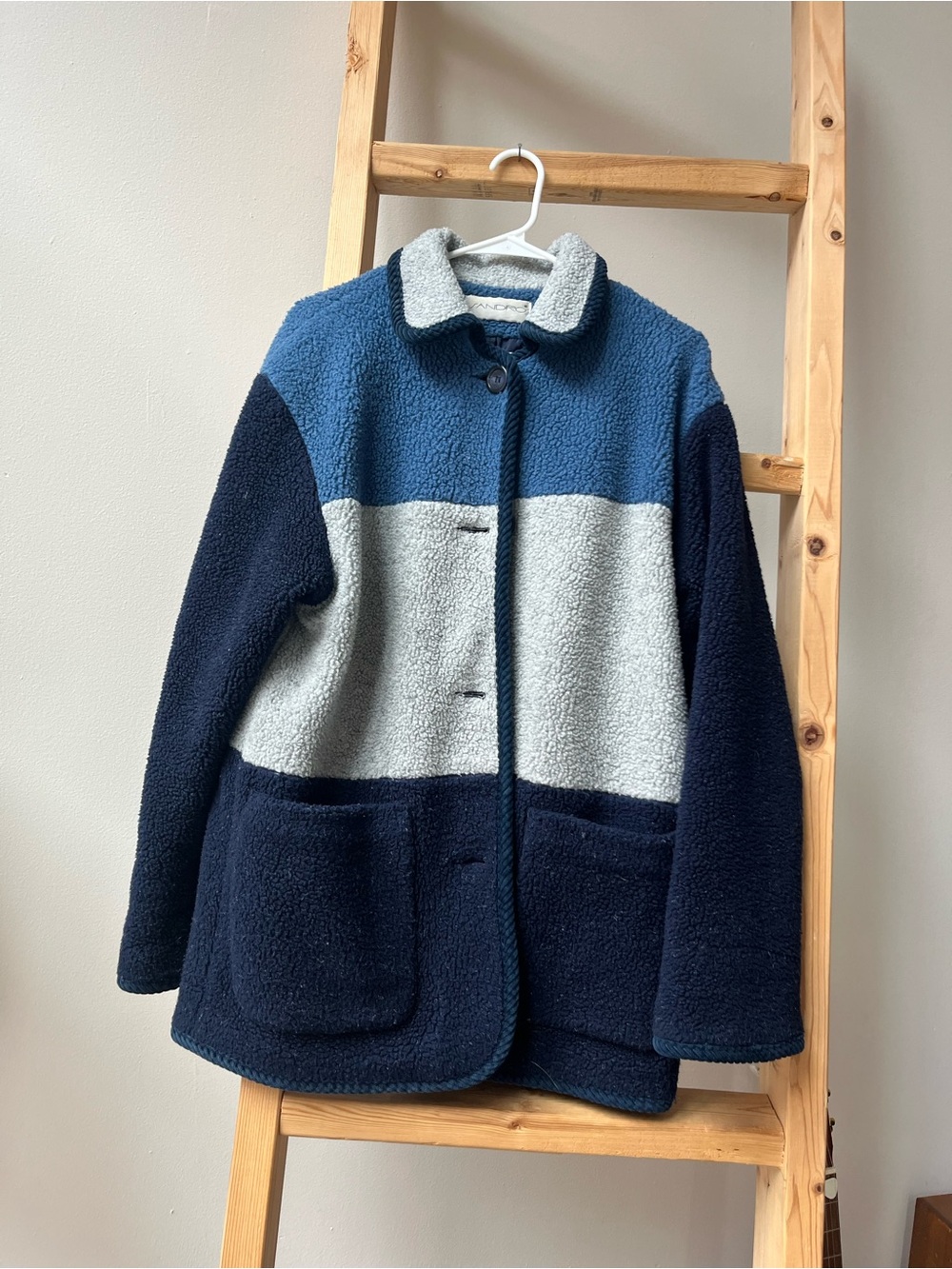 Sandro Colorblock Teddy Jacket in Blue, Navy & Light Gray